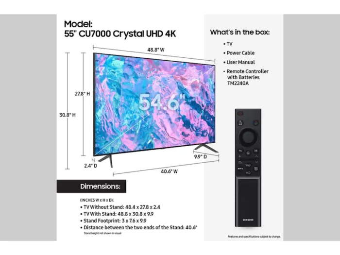 تلویزیون سامسونگ 55 اینچ مدل Samsung 55AU7000 2023 (نسخه اورجینال _ ارسال فوری) فروشگاه اینترنتی زیکتز