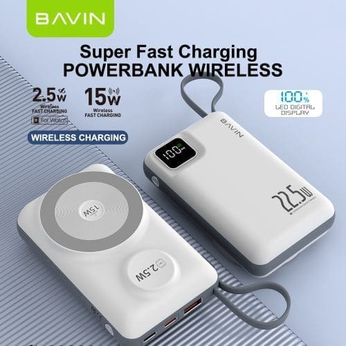 پاوربانک وایرلس 10000 باوین 22.5وات Bavin PC1078S با قابلیت شارژ اپل واچ (اورجینال ارسال فوری) فروشگاه اینترنتی زیکتز