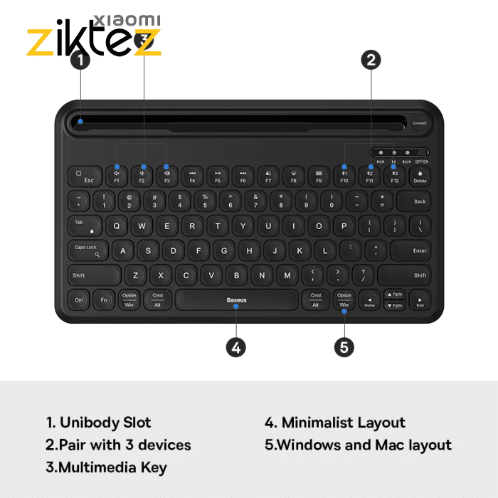 کیبورد بیسیم بیسوس Baseus K02 Wireless Keyboard B00955500112-00 مخصوص تبلت (اورجینال با گارانتی) فروشگاه اینترنتی زیکتز