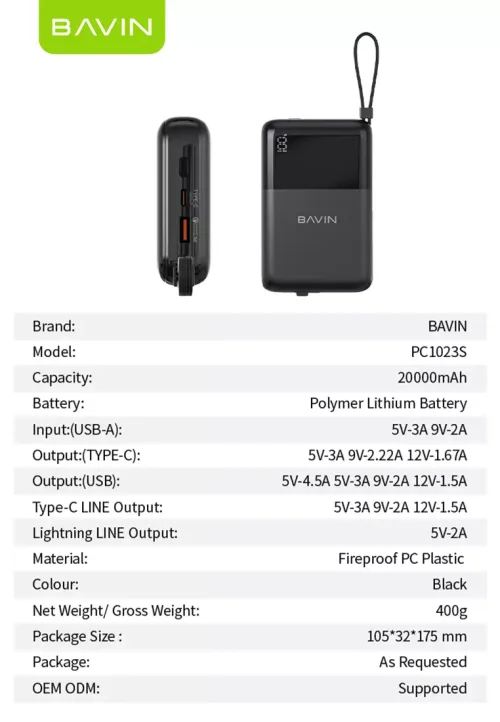 پاوربانک 20000 باوین 22.5وات Bavin PC1023S Fast Charge (اورجینال ارسال فوری) فروشگاه اینترنتی زیکتز