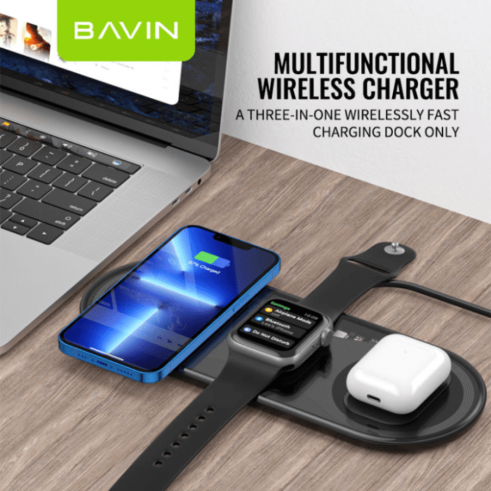 شارژر وایرلس باوین 15وات Bavin PC817 3 in 1 wireless charger (اورجینال ارسال فوری) فروشگاه اینترنتی زیکتز