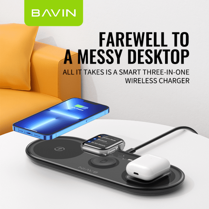 شارژر وایرلس باوین 15وات Bavin PC817 3 in 1 wireless charger (اورجینال ارسال فوری) فروشگاه اینترنتی زیکتز