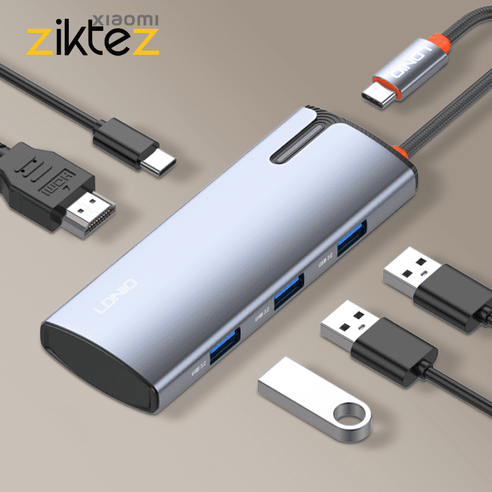 هاب 5 پورت الدینیو 100 وات LDNIO 5in1 Type-c Hub Adapter DS-15H (اورجینال با گارانتی) فروشگاه اینترنتی زیکتز