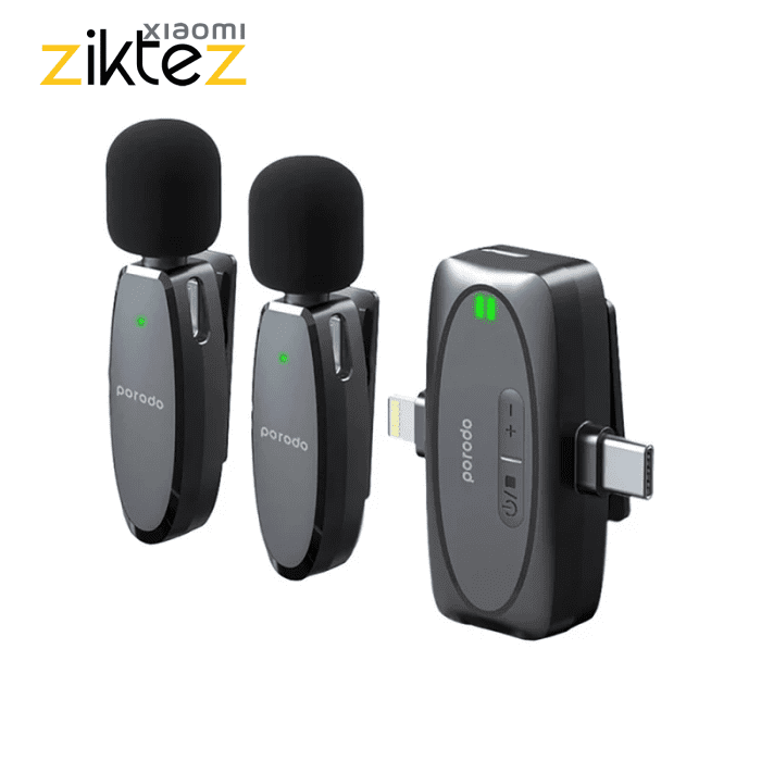 میکروفون بی سیم پرودو 2 فرستنده Porodo Dual Mic Lavalier Wireless Microphone PD-2MLAV (اورجینال ارسال فوری) فروشگاه اینترنتی زیکتز